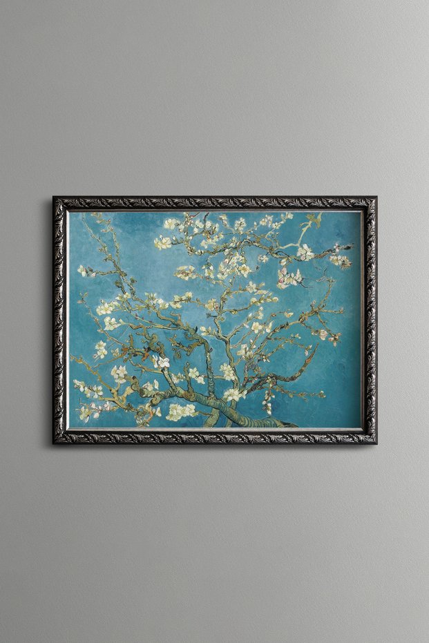 Blossoming Almond Tree - Vintage Patterned Painting - Slim Frame