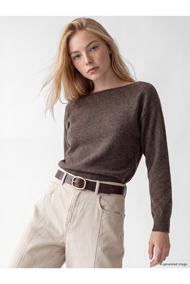 Peak New Season Brown Boat Neck Women's Sweatshirt