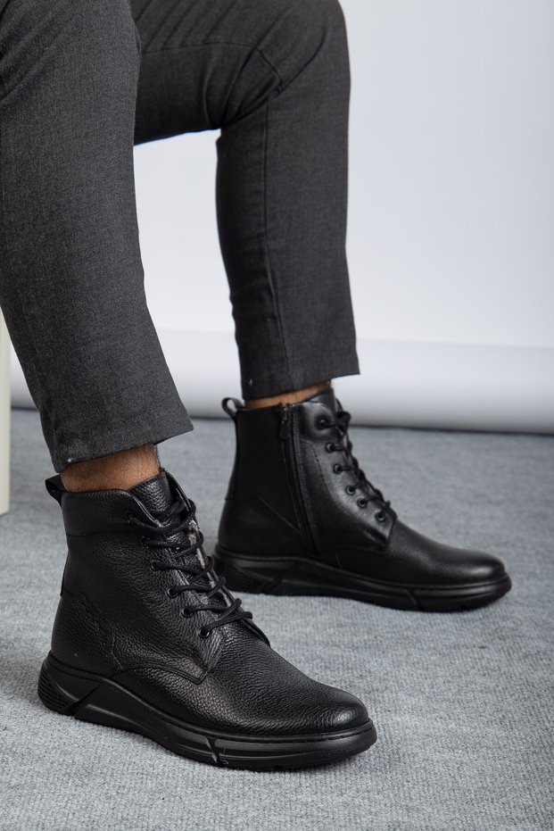 Genuine Leather, Fur-Lined, Thick-Soled, Men's Leather Shoes.