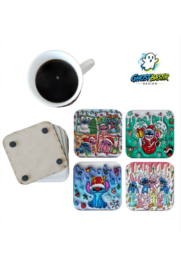 Stitch Christmas Decorative Wooden Coaster Set 0185