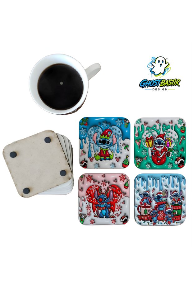 Stitch Christmas Decorative Wooden Coaster Set 0184