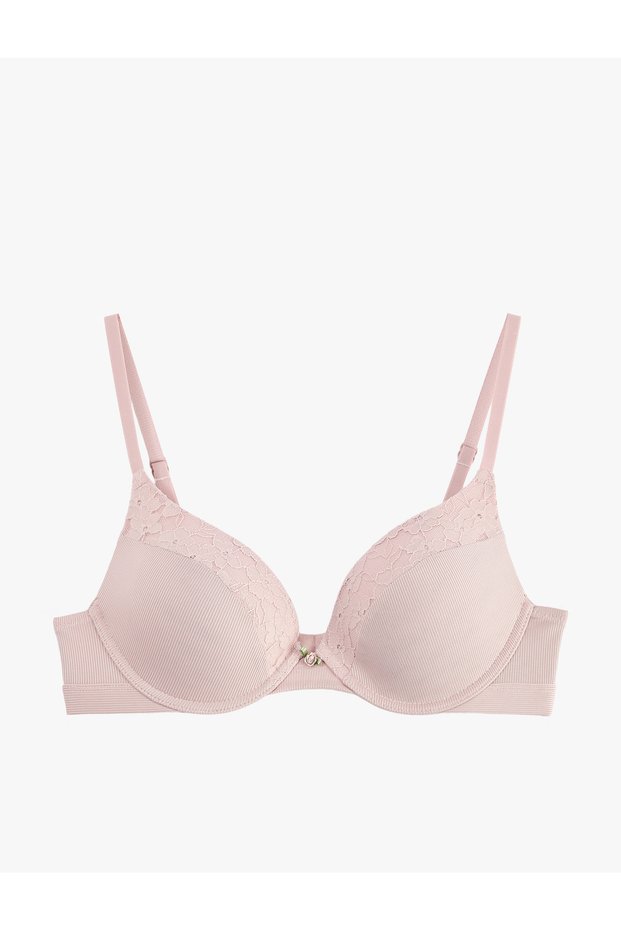 Floral Bow Lace Detailed Padded Bra with Extra Padding