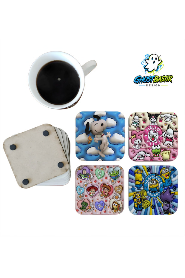 Cartoon Character Decorative Wooden Coaster Set 0135