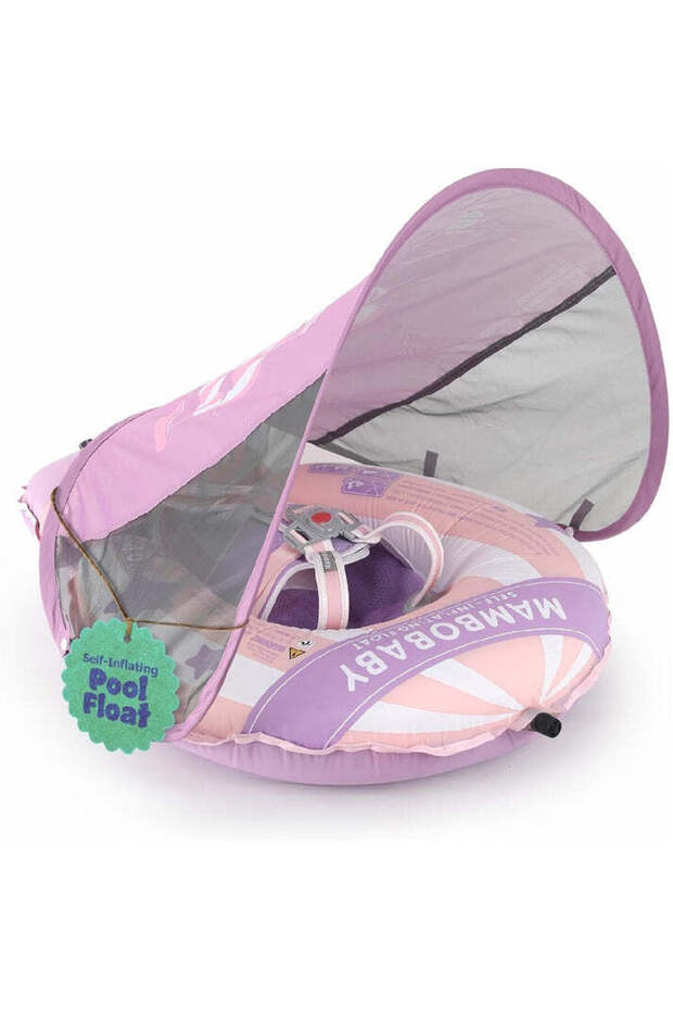 SELF-INFLATING BABY FLOAT WITH CANOPY Pink