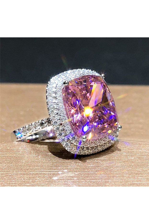9 F1015 Huitan Personality Big Pink Cubic Zirconia Wedding Rings for Women Romantic Bridal Marriage