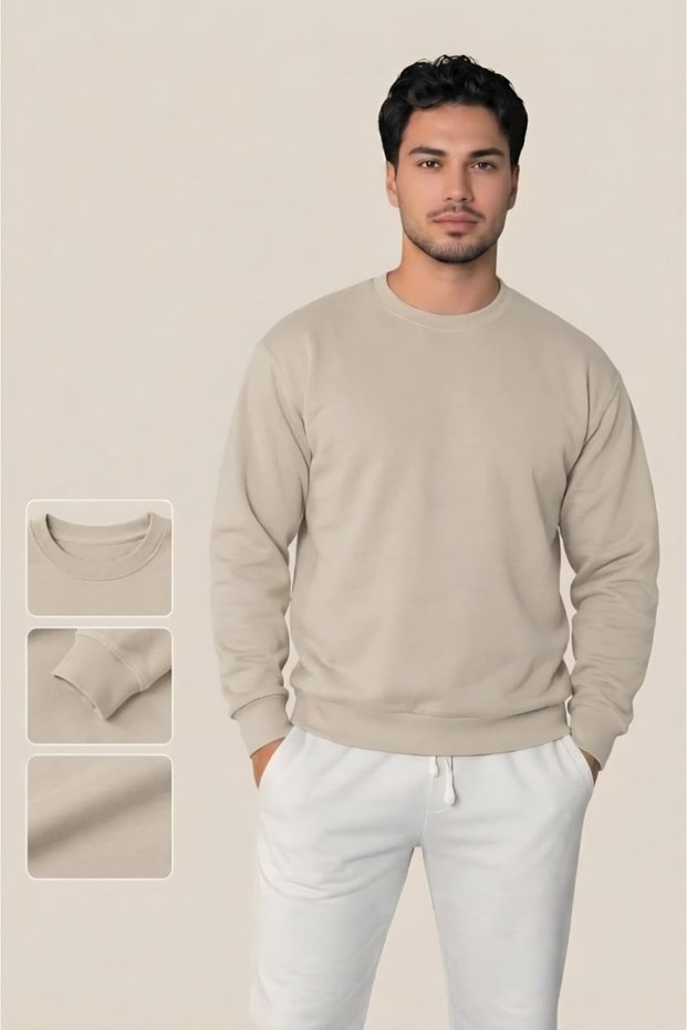 Men's Crew Neck Oversized Sweatshirt with Brushed Lining, Relaxed Fit, Plain Basic Sweatshirt.