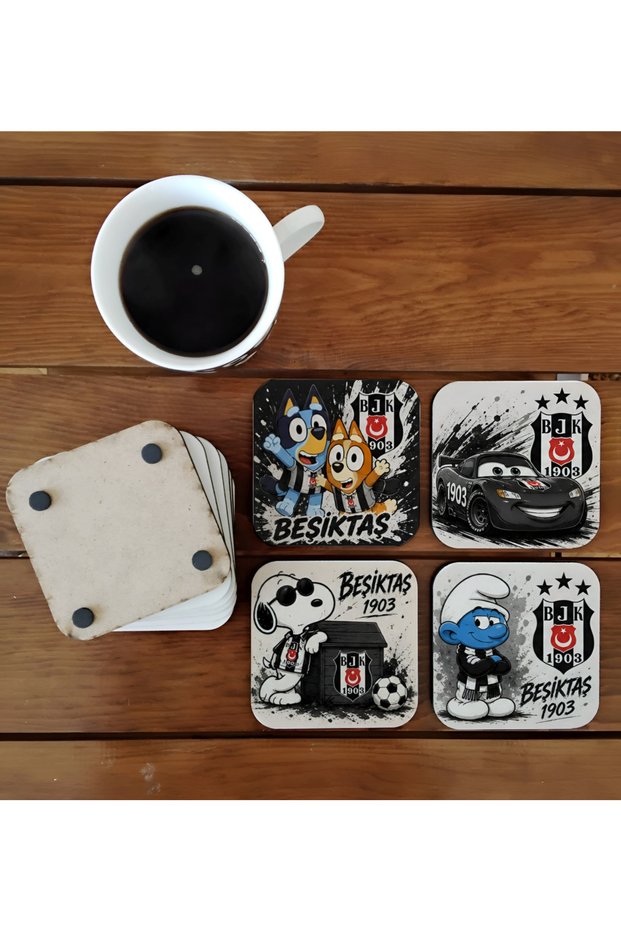 Black and White Decorative Wooden Coaster Set 0179