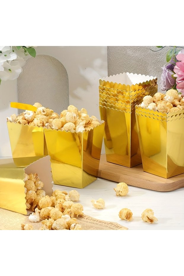 12 pcs gold 12/24pcs Golden Popcorn Boxes 11.05X7.01X5.0cm Mini Paper Popcorn Box Cardboard Popcorn