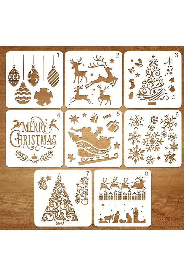 8 Pcs 5.1inch Christmas Painting Stencils Set for DIY Card Window Decor Gift Tags