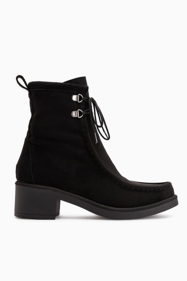 Joey Black Suede Lace-Up Chunky Heel Women's Boots