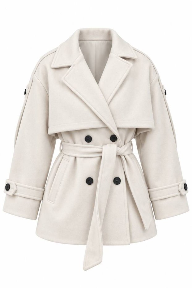 New Season Belted Double-Breasted Collar Midi Oversize Cashmere Coat