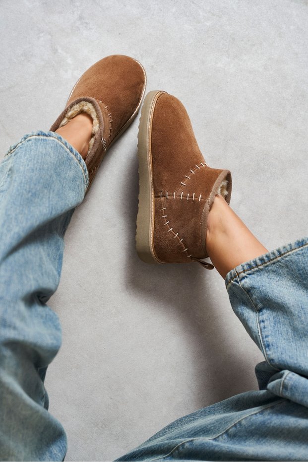 Mary Desert Dark Beige Genuine Suede Leather Flat Sole Women's Short Boots with Plush Lining