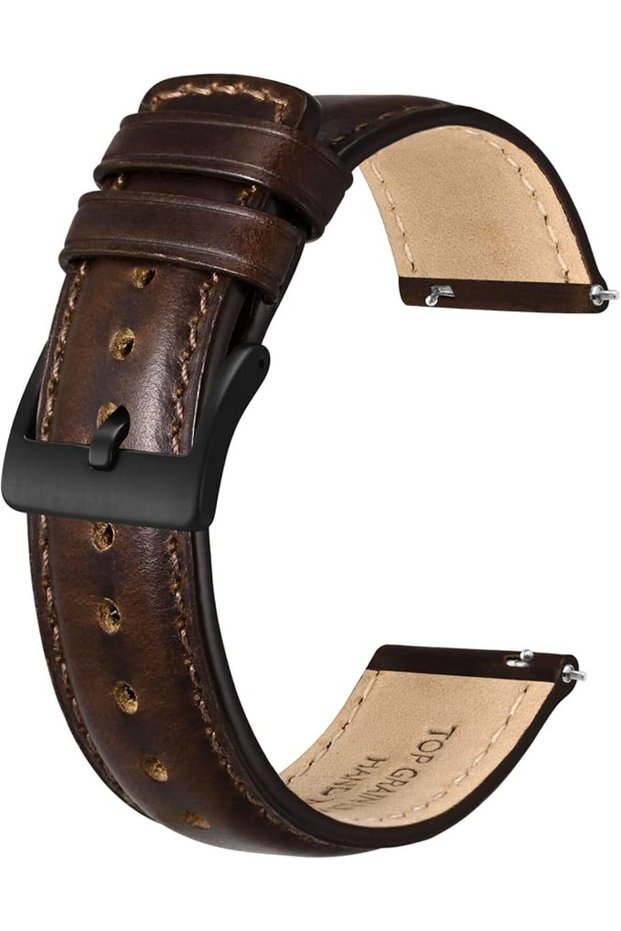 حزام ساعة جلدي للرجال والنساء، مصنوع من جلد عالي الجودة، مع آلية تغيير سريع.
