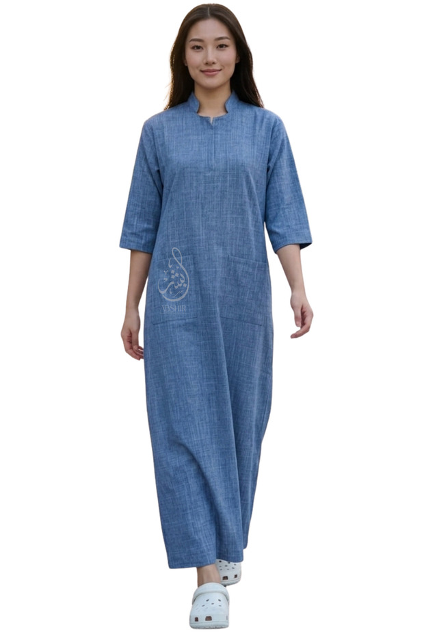 Women's Maxi Abaya Dress,Jalabiya ,3/4 Sleeve with Zip;LINEN FABRIC