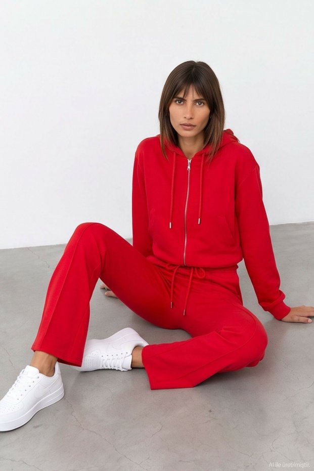 Women's Red Sweatshirt with Lacing Detail.