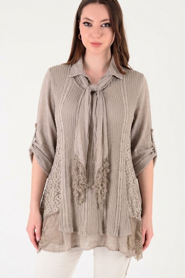 Women's Italian Lace Flannel 2-Piece Knit Set Sweater Blouse