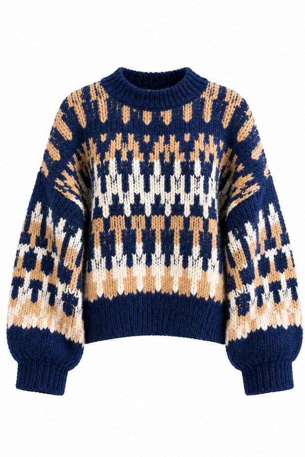 Vintage Zikzak Pattern Knit Sweater
