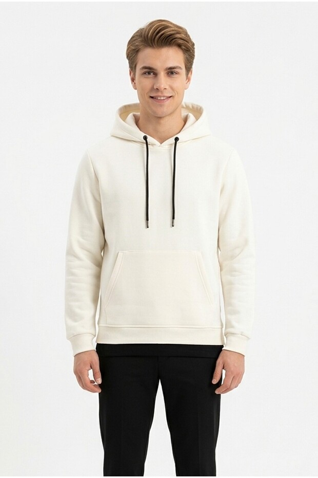 Men's Three-Thread Brushed Fleece Hoodie with Kangaroo Pocket and Drawstring Hem, Casual Sweatshirt.