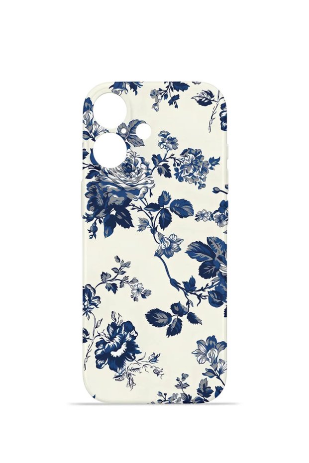 iPhone 16 Vorian Mika Camera Protective Case, Blue Porcelain Rose.