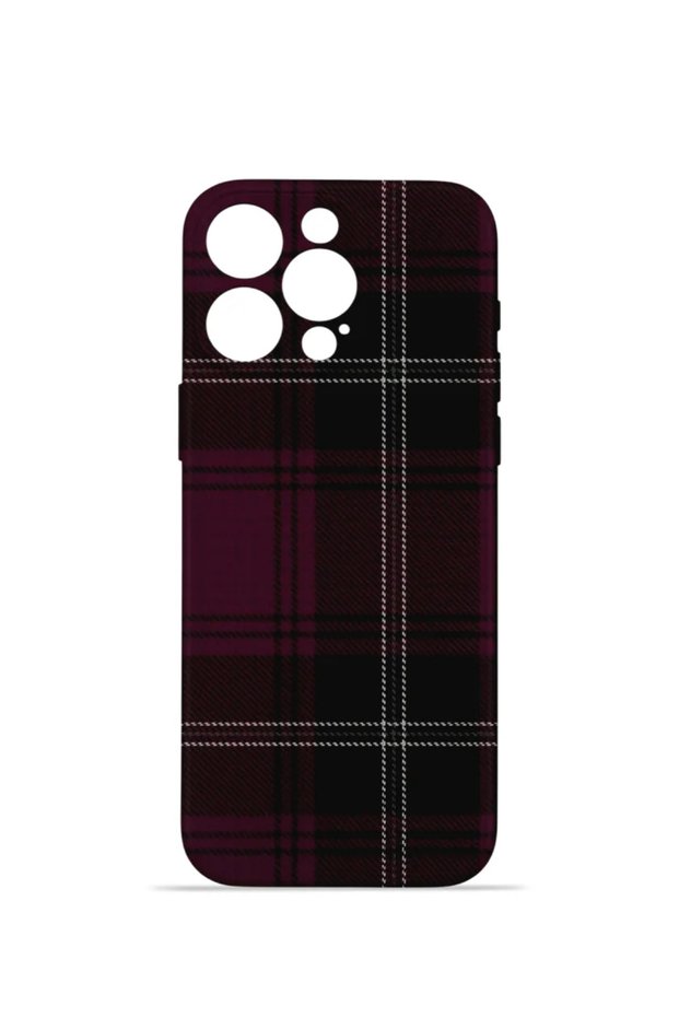 iPhone 14 Pro Vorian Camera Protective Case, Plum Black Plaid.