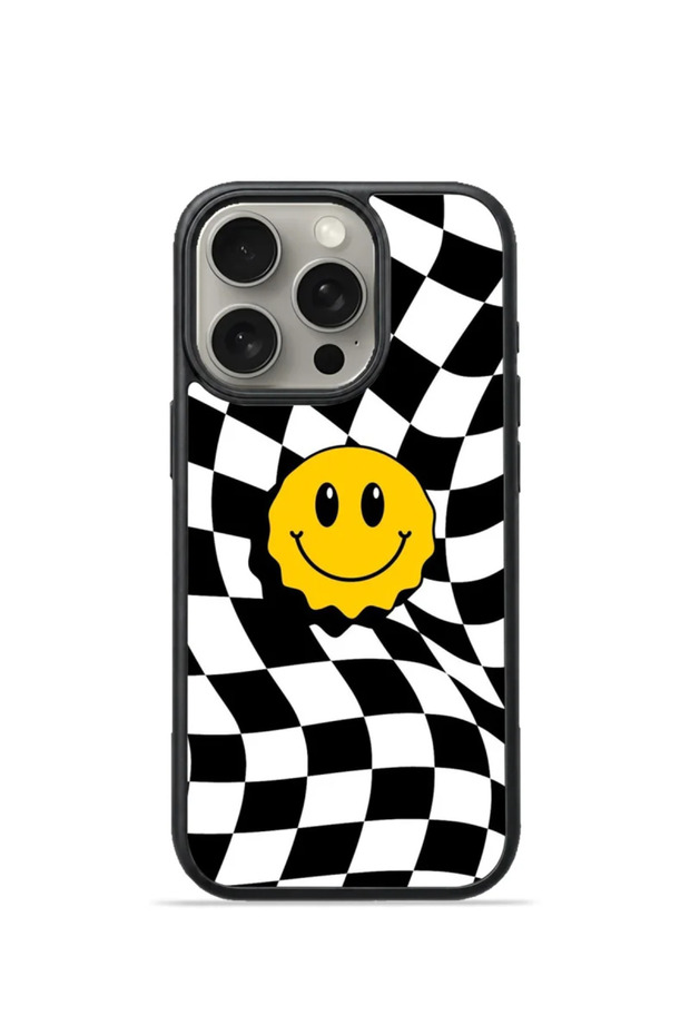 iPhone 16 Pro Max Vorian Black Hole Case, Black and White Wavy Smile Design.