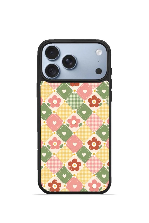iPhone 18 Pro Max Vorian Black Hole Case, Pastel Floral Plaid Design.