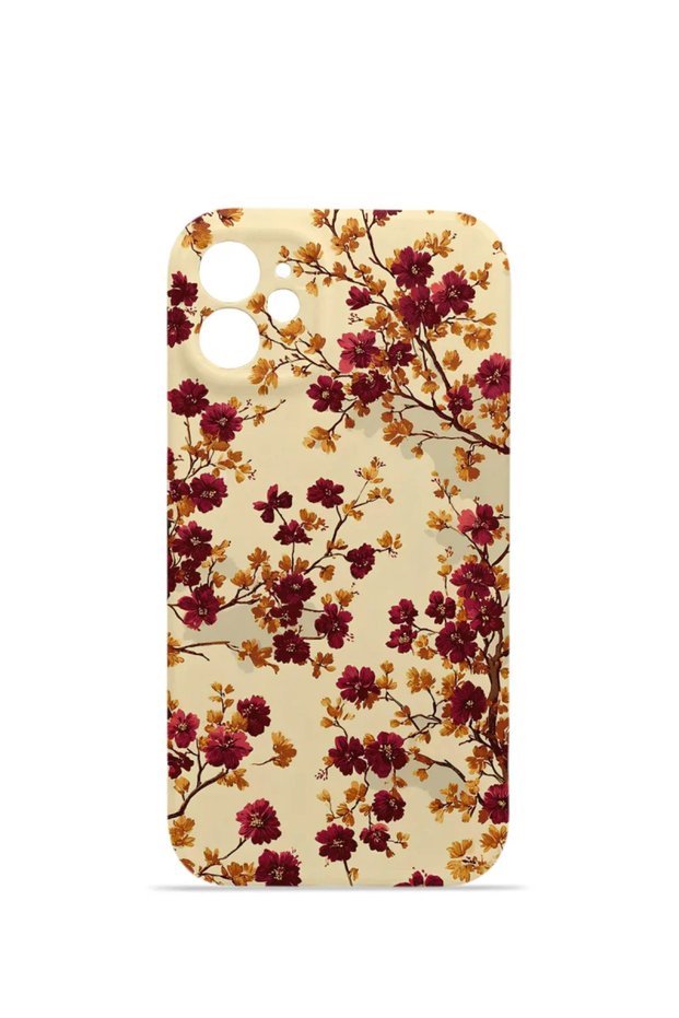 iPhone 12 Vorian Mika Camera Protective Case, Burgundy Wildflower Design.