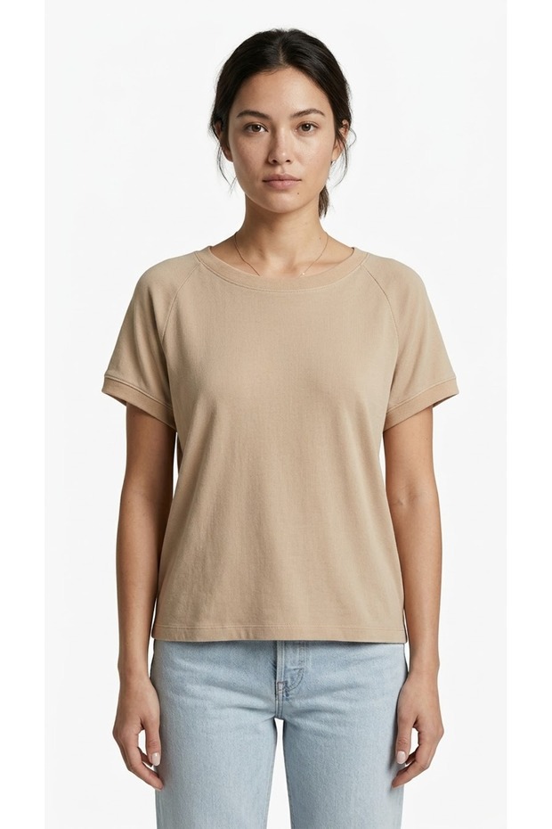 Beige Women's Short-Sleeved Oversized T-Shirt.