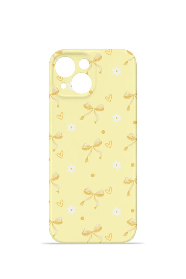iPhone 15 Vorian Camera Protective Case, Butter Yellow, with Daisy Bows.