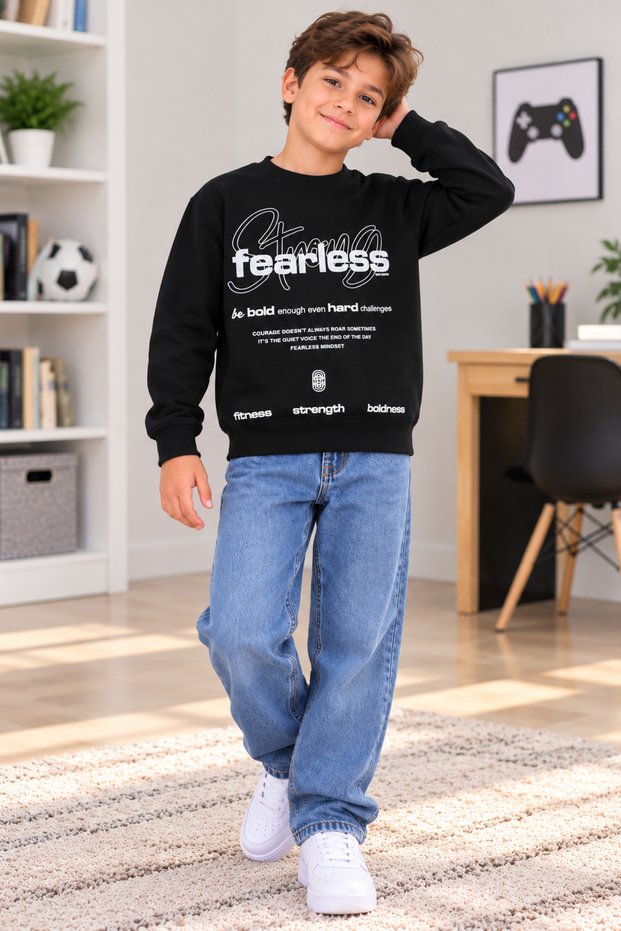 Boys' White Printed Sweatshirt—Casual Sportswear