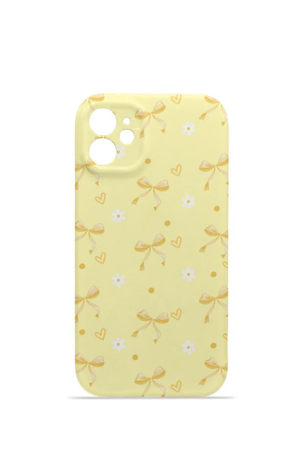 iPhone 11 Vorian Camera Protective Case, Butter Yellow, with Daisy Bows.