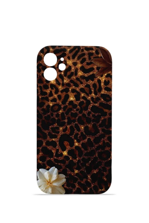 iPhone 12 Vorian Mika Camera Protective Case, Dark Leopard Flower Design.