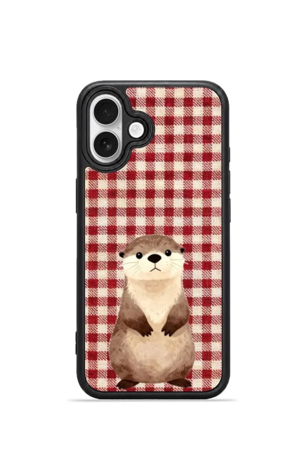 iPhone 16 Plus Vorian Black Hole Case, Burgundy Plaid, Water Otter Design.