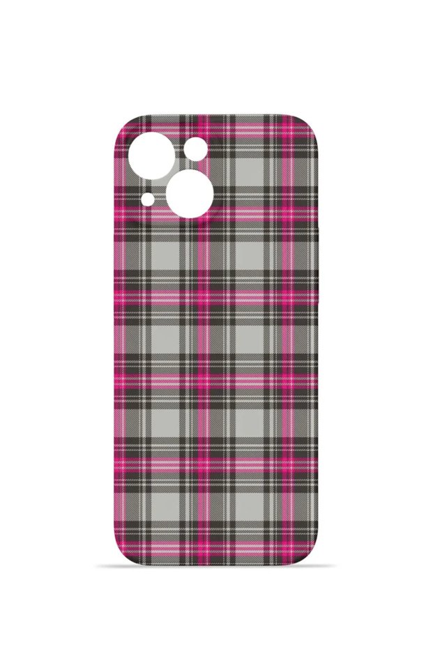 iPhone 13 Vorian Camera Protective Case, Grey and Fuchsia Plaid.
