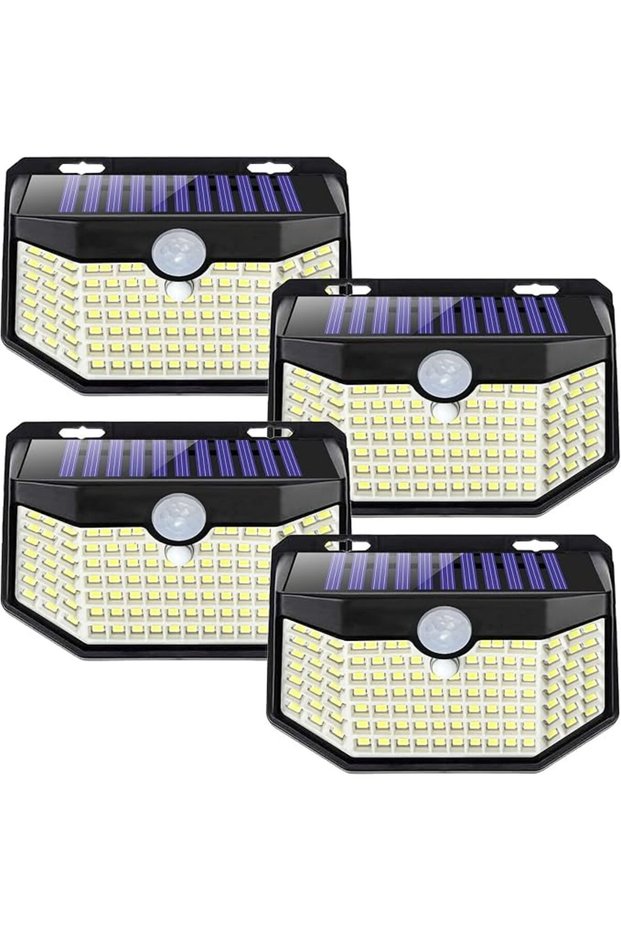 أضواء شمسية خارجية 120 LED مع عاكس ضوئي و3 أوضاع إضاءة، مستشعر حركة شمسي للأمان