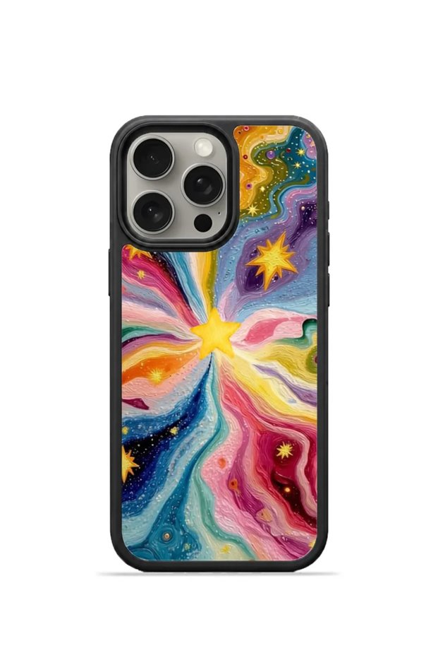 iPhone 15 Pro Max Vorian Black Hole Case, Colorful Starburst Design.