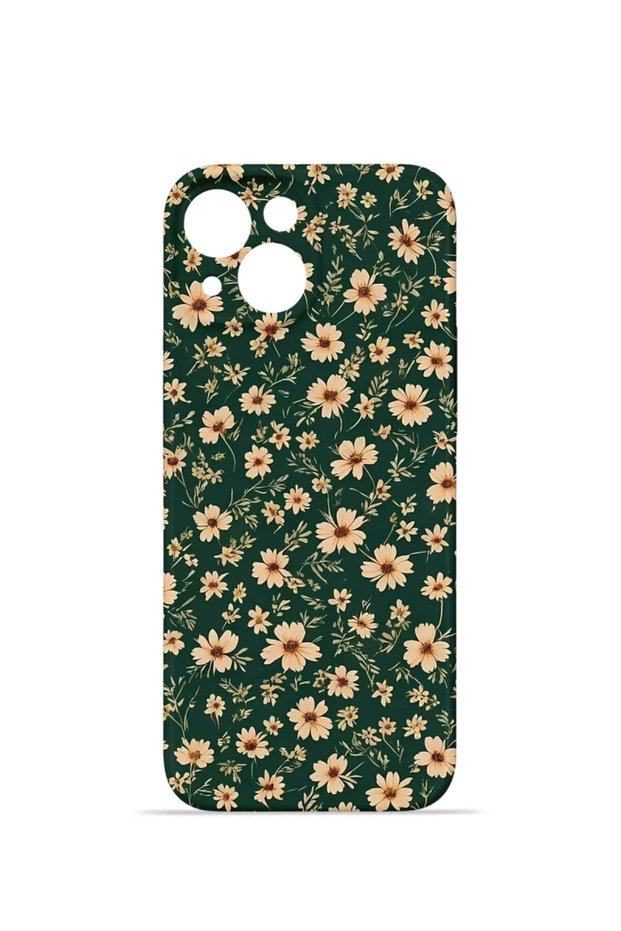 iPhone 14 Plus Vorian Camera Protective Case, Green Daisy Design.