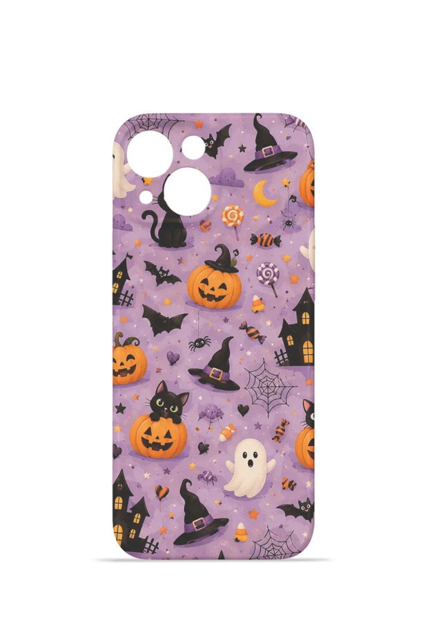 iPhone 14 Plus Vorian Camera Protective Case with Lavender Horror Patterns.