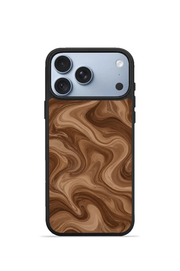 غطاء هاتف iPhone 18 Pro Vorian Black Hole بتصميم رخام بني ونقوش موجية.