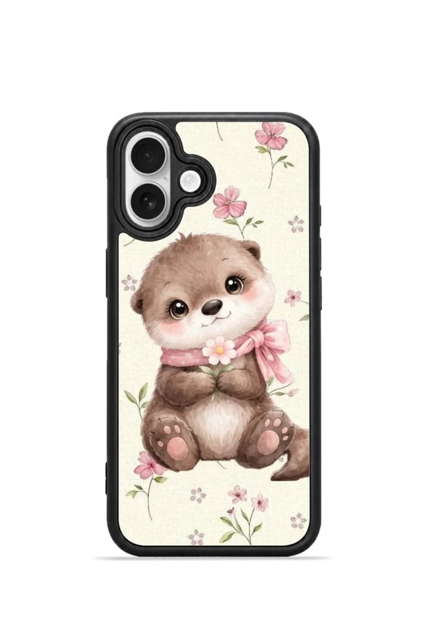 iPhone 16 Plus Vorian Black Hole Case with Pink Roses and Otter Design.