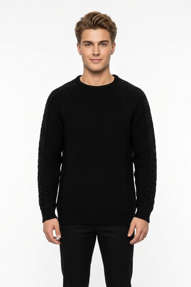 Men's Long-Sleeved Thick Winter Knit Sweater with a Bicycle Pattern and Crew Neck.