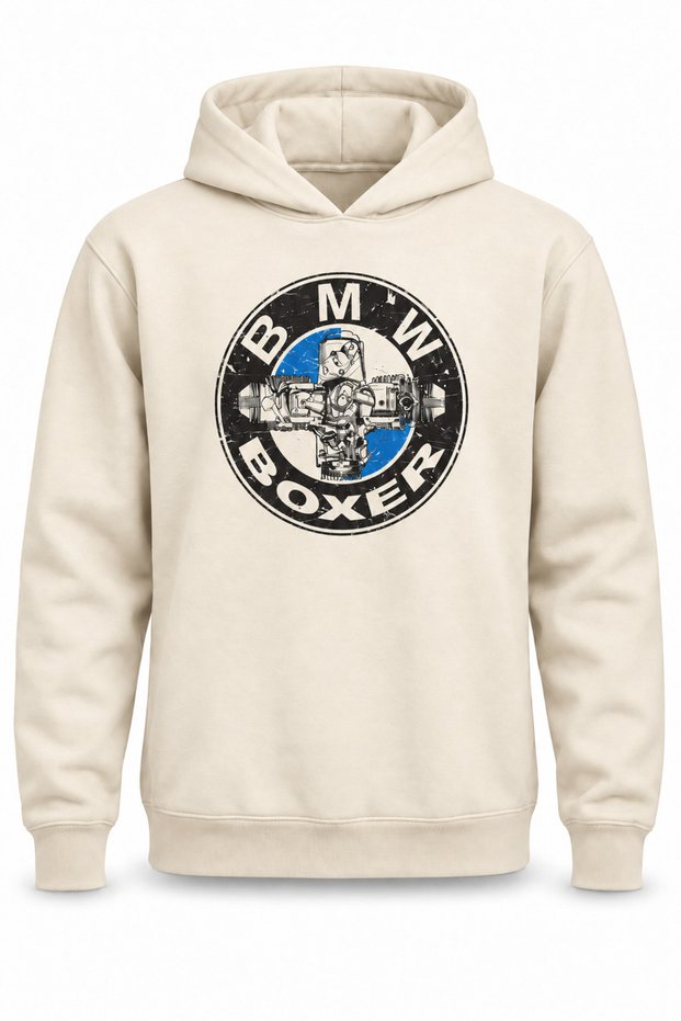 Bmw Boxer Motor Dtg Printed Hoodie, No Pockets.