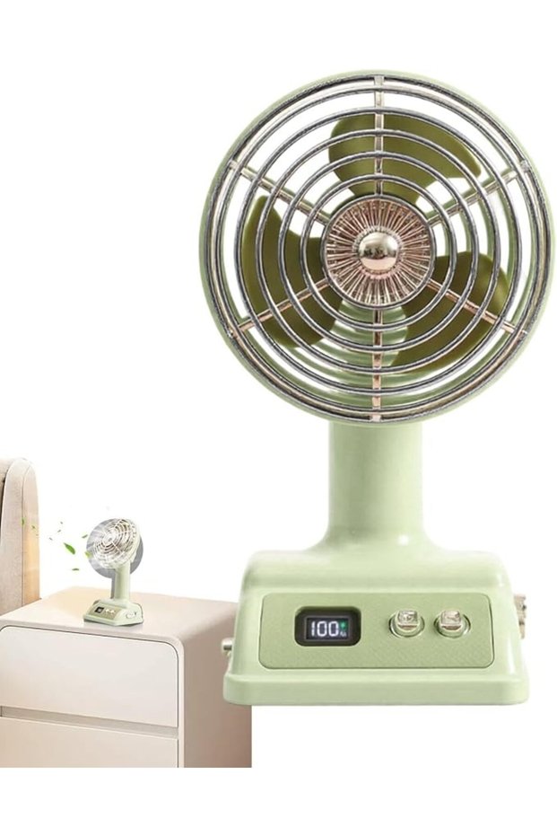 Vintage Table Fan Portable USB Rechargeable Digital Display