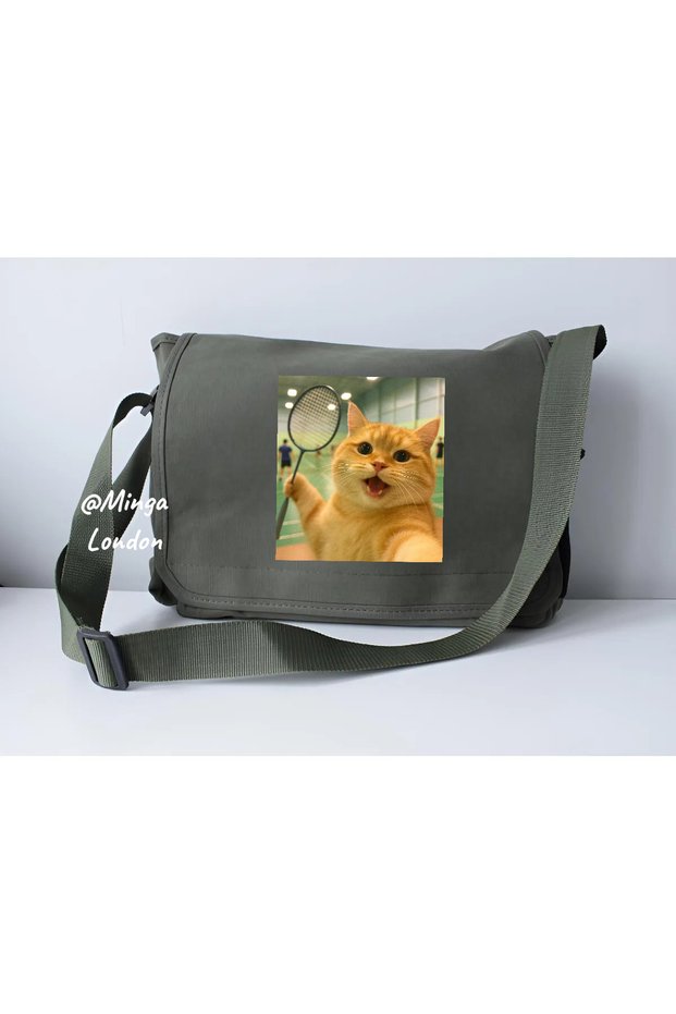 Khaki Tennis Cat Messenger Bag -Mingalondon