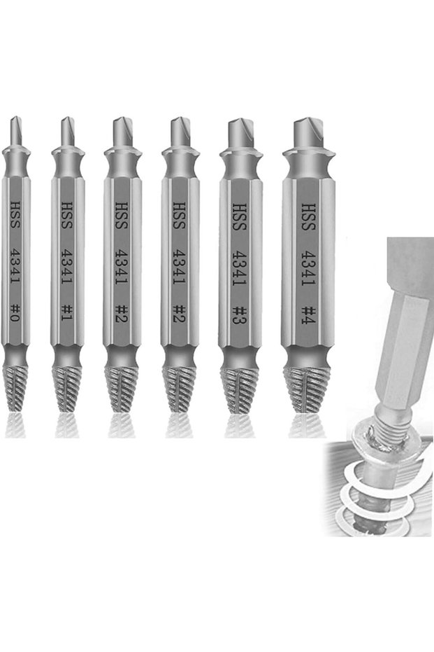 6 Pcs Stripped Screw Extractor Set Broken Head Screw Extractor Damaged Screw Extractor Kit Double He