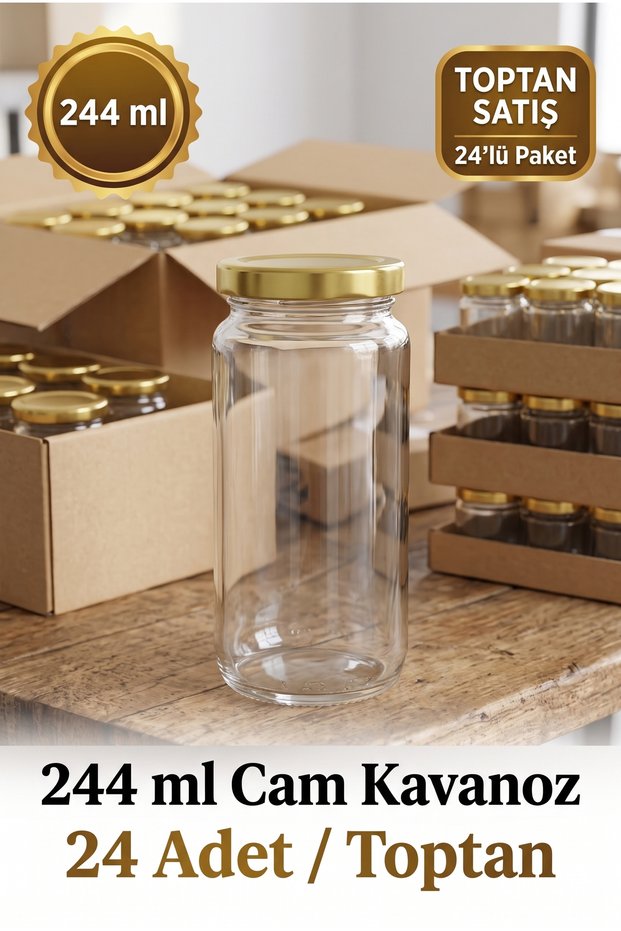 24-Piece Wholesale Multi-Purpose 244 Cc Metal-Lidded Glass Jar Set for Canning, Jam, Honey, Sauce, and Spices, 244 Ml.