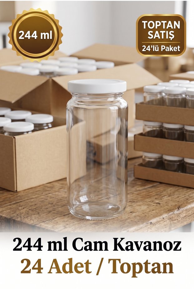 24-Piece Wholesale Multi-Purpose 244 Cc Metal-Lidded Glass Jar Set for Canning, Jam, Honey, Sauce, and Spices, 244 Ml.