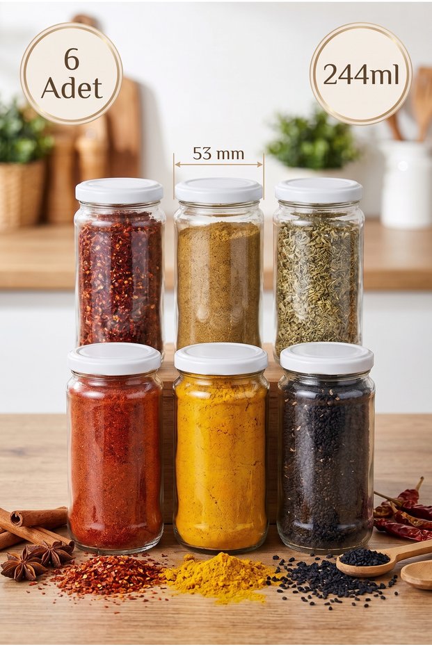 6-Piece Multi-Purpose 244 Cc Metal-Lidded Glass Jar Set for Canning, Jams, Honey, Sauces, and Spices, 244 Ml.