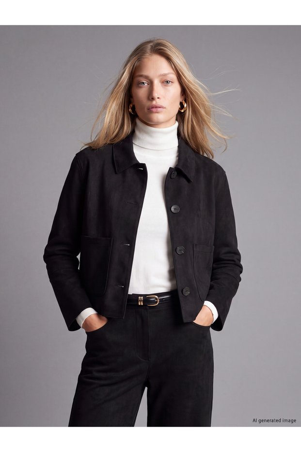 Lcw Vision Black Suede-Look Plain Loose & Oversized Women's Jacket with Nevavm Distinction.