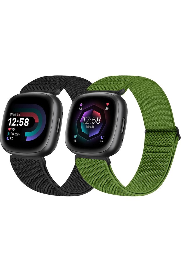 عبوة من قطعتين من الأربطة المرنة المتوافقة مع أساور 4/Versa 3/Sense 2/Sense، قابلة للتعديل وناعمة ومسامية ومريحة